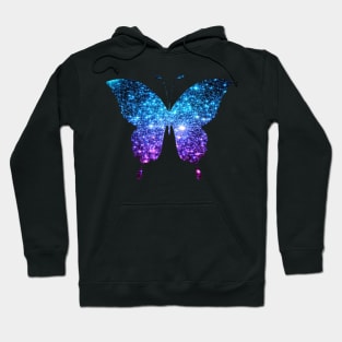 Teal and Purple Ombre Faux Glitter Butterfly Hoodie